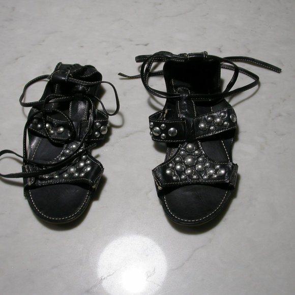 Black Leather Gladiator Sandals - Picture 1 of 8